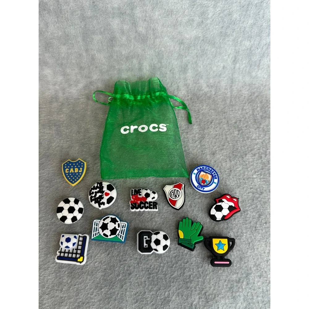 Crocs Shoe Charms Jibbitz OS Multi Soccer Football 12pc Set with‎ Bag